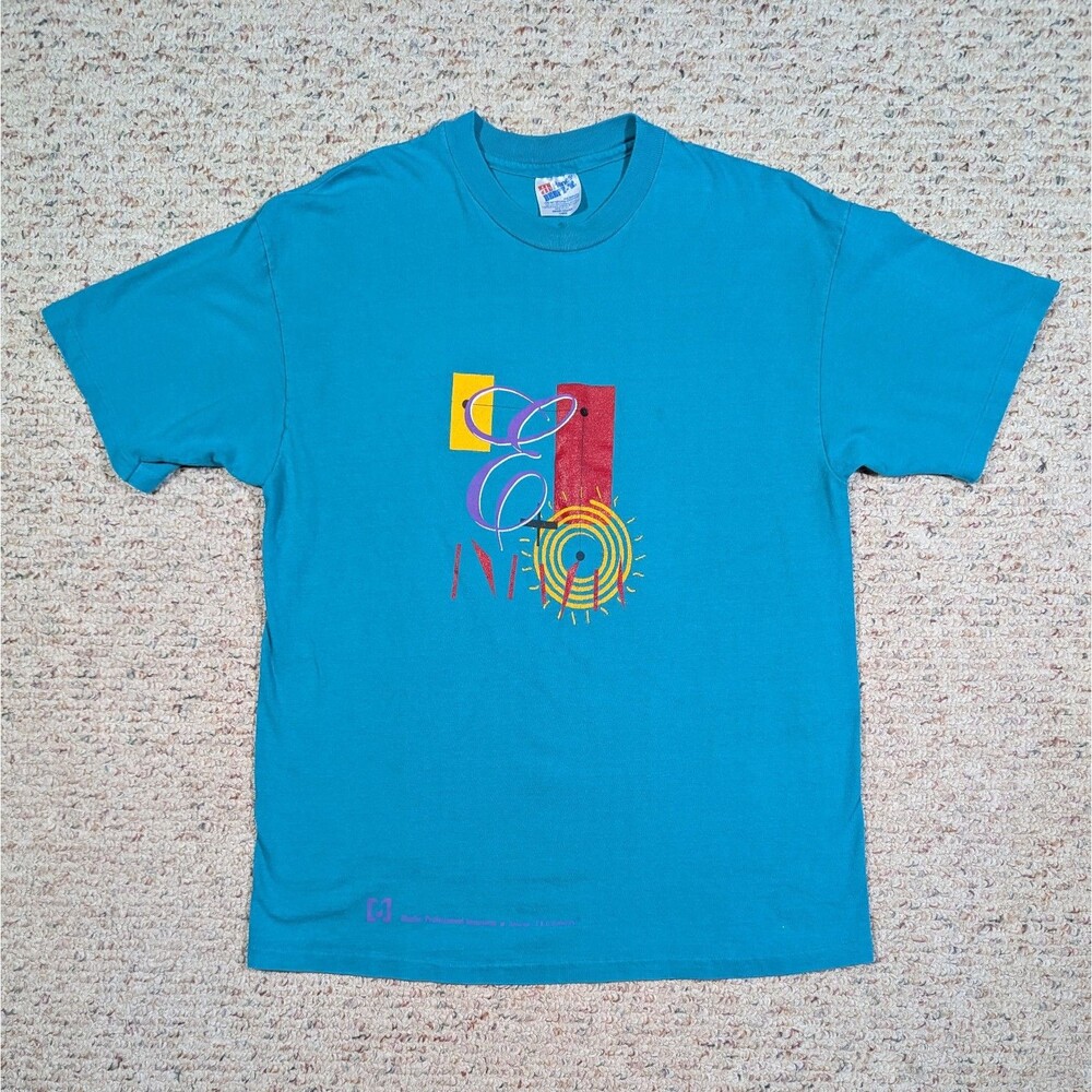 VTG Hanes Beefy T Single Stitch Shirt LARGE Teal E&O Media Insurance Graphic Tee